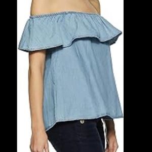 Chambray denim drill off shoulder top